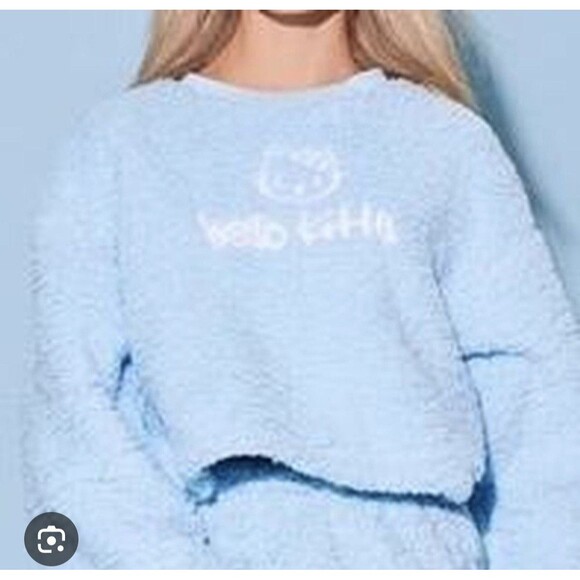 HELLO Kitty & Friends x Forever21 Baby Blue Fleece Kidcore Pullover Crop Top M - Picture 1 of 6